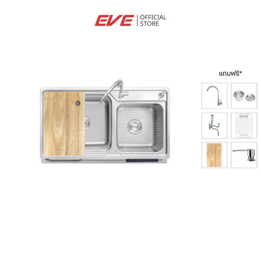 ซิงค์ล้างจาน สแตนเลส 2 หลุม EVE  LOTUS 850/460 ขนาด 85 ซม.
